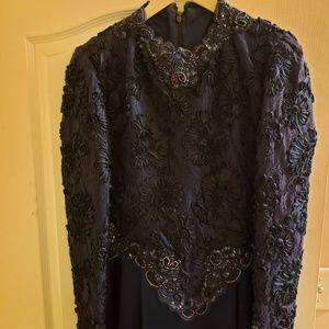 Beautiful Navy Blue long sleeve evening gown